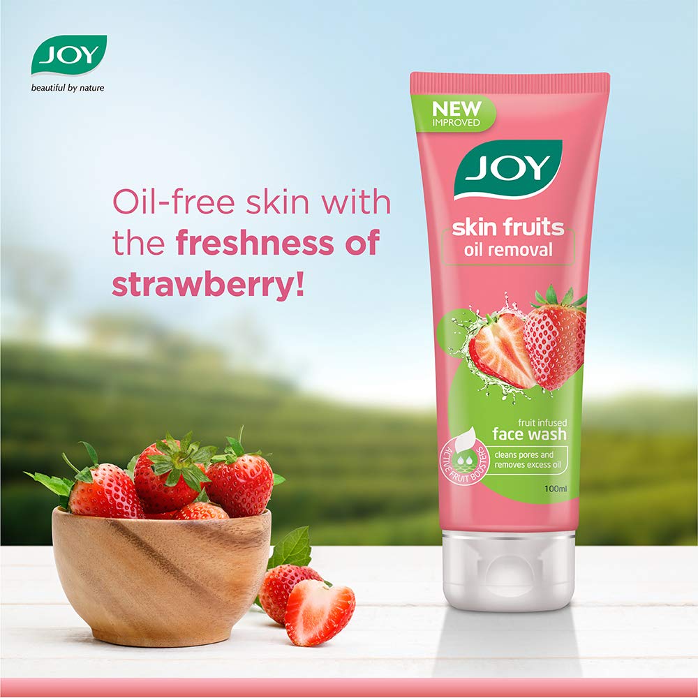 Joy Skin Fruits Oil Removal Strawberry Face Wash - 2 Pack (2 x 100ml) - Gentle Cleansing for Oily & Acne-Prone Skin - Perfect for Morning & Night Skincare Routine