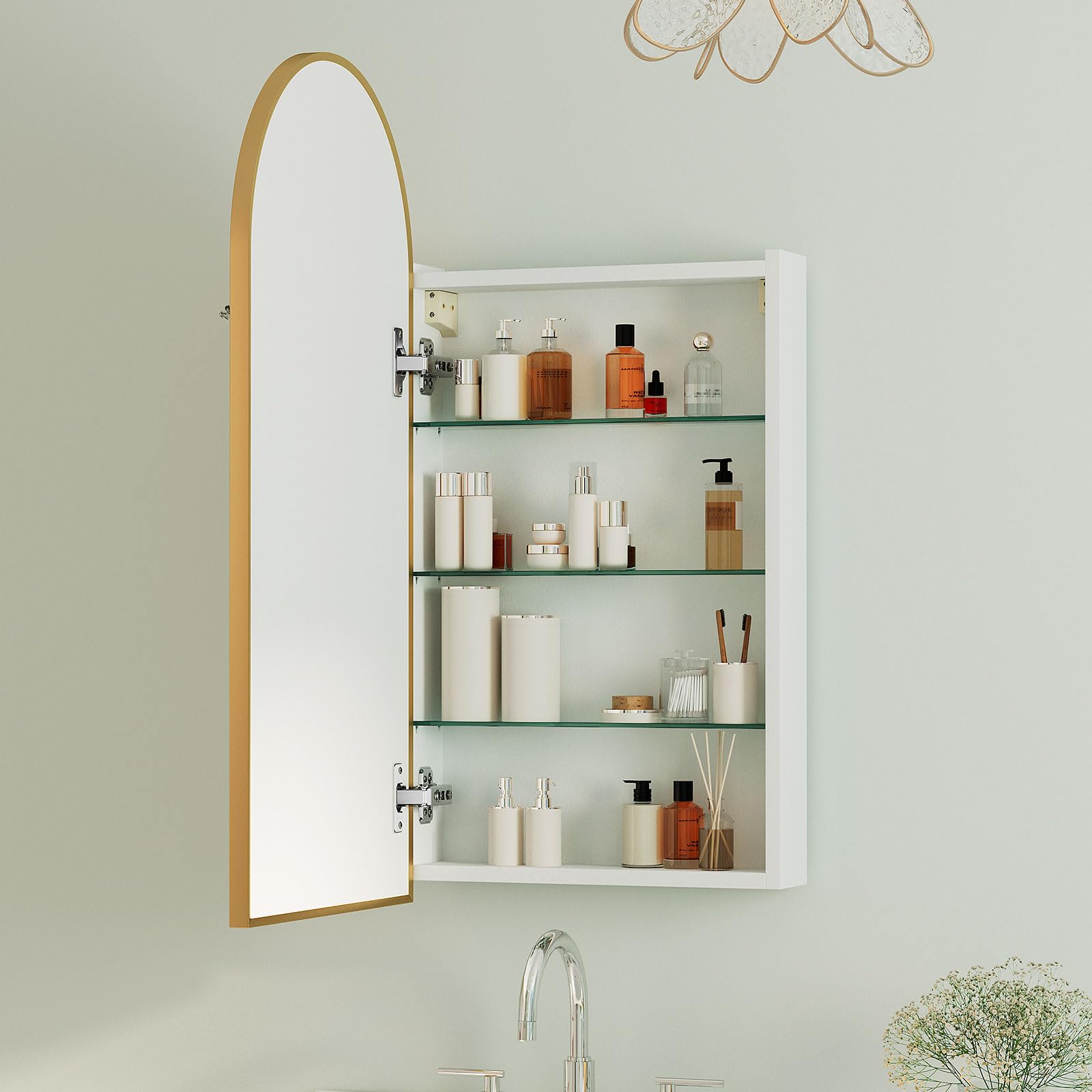 Arched Medicine Cabinet with Mirror - 3 Adjustable Shelves, Wall Mounted Bathroom Storage (16x31 Inch) - Perfect for Small Bathrooms, Vanities & Powder Rooms
