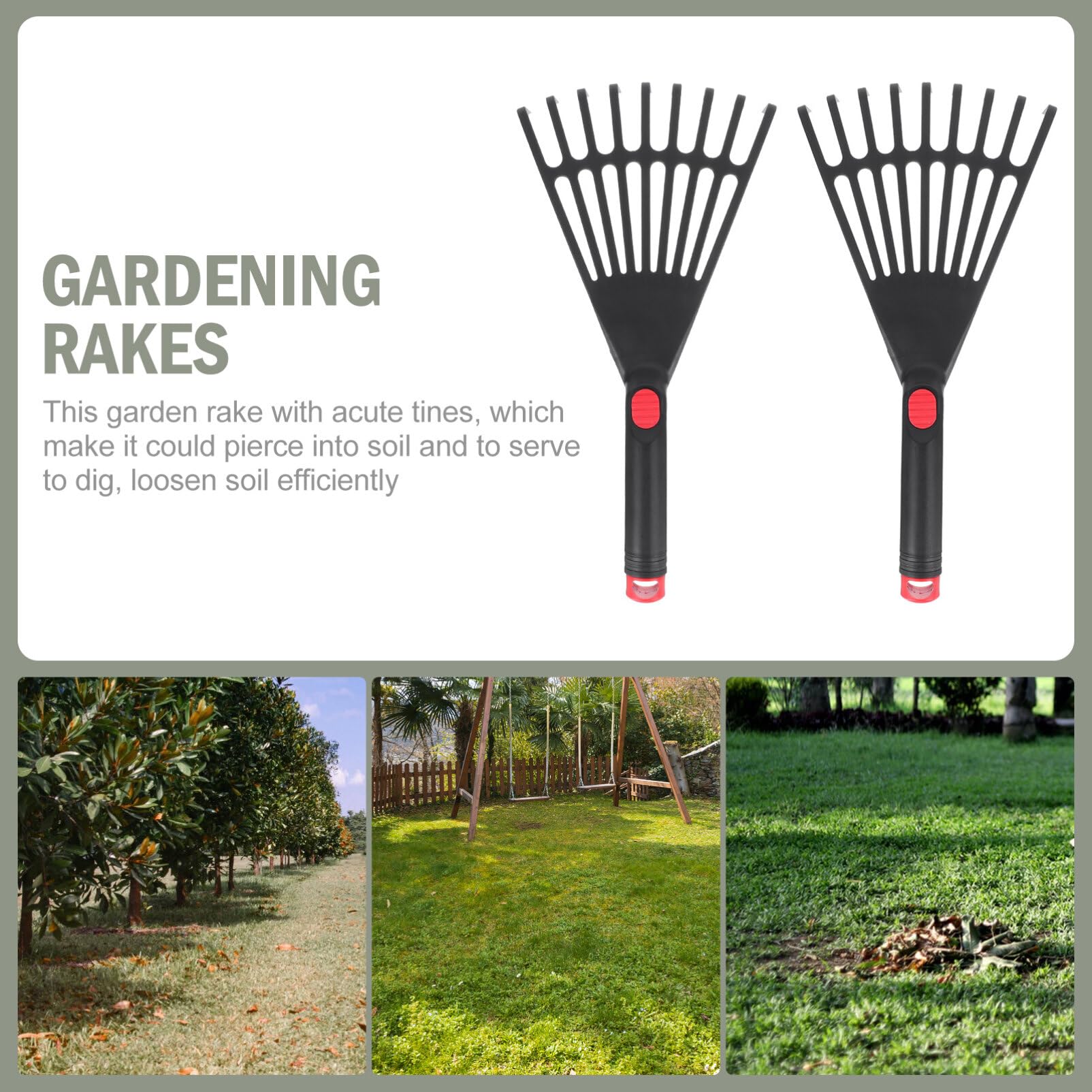 Cabilock 2-Piece Garden Hand Rake Set - Plastic Leaf Rake for Gardening, Weeding & Lawn Care - Perfect for Small Gardens, Flower Beds & Yard Cleanup