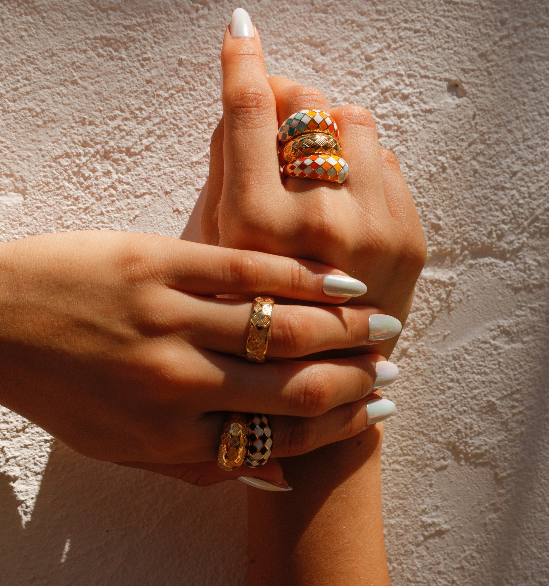 Checker Rings - Rainbow Set of 2 for Women | Trendy Stackable Fashion Rings | Perfect for Everyday Wear, Parties & Gifts