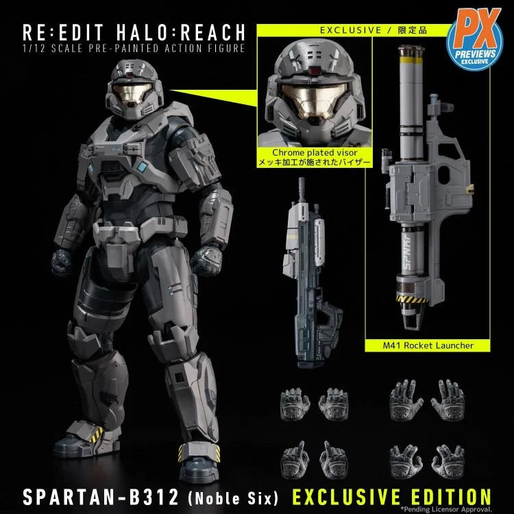 1000toys RE:EDIT Halo: Reach Spartan B312 (Noble Six) 1/12 Scale Action Figure - PX Previews Exclusive Collectible for Gamers & Halo Fans - Perfect for Display, Collection, and Role-Playing Scenes