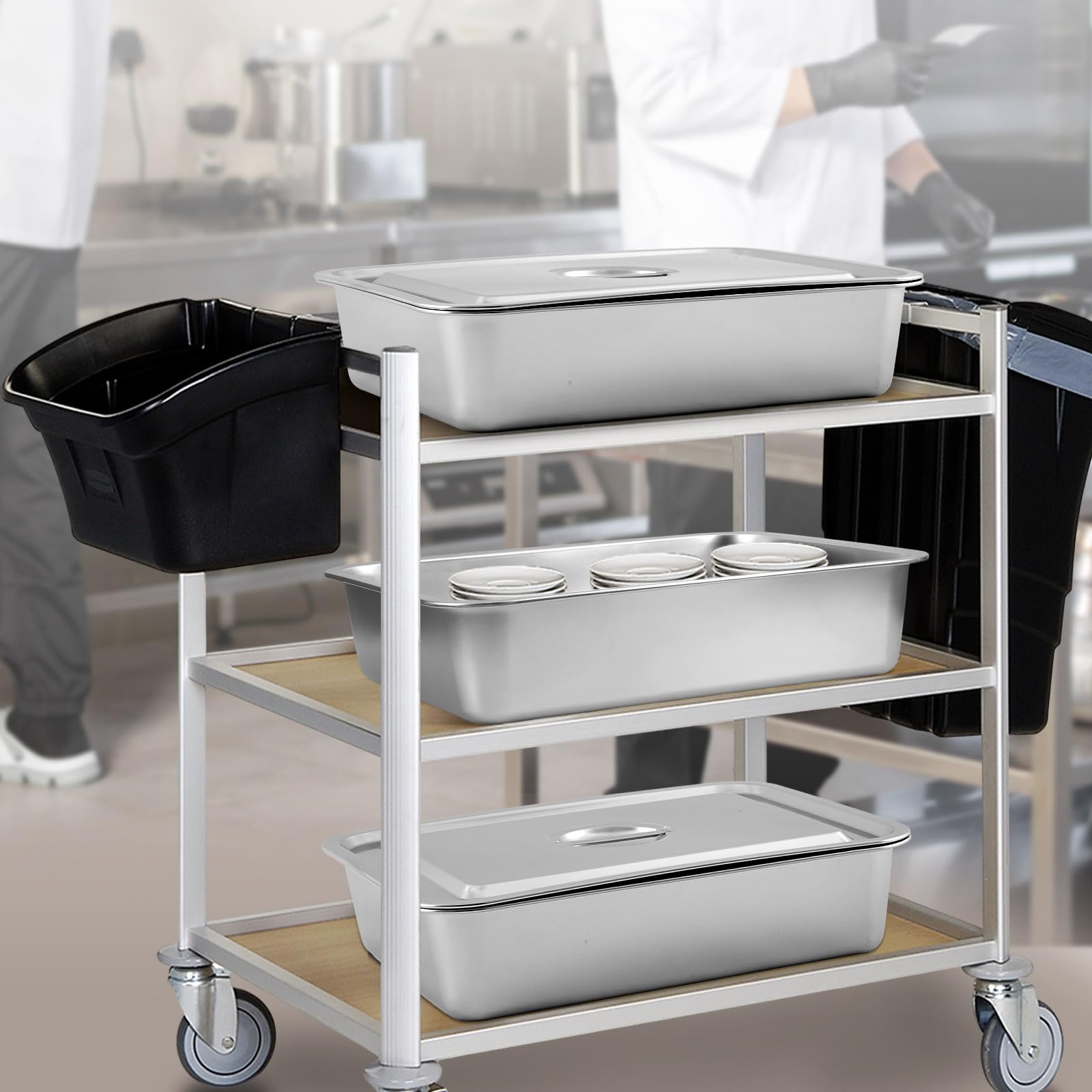 2 Pack Stainless Steel Bus Tubs with Lids - 4