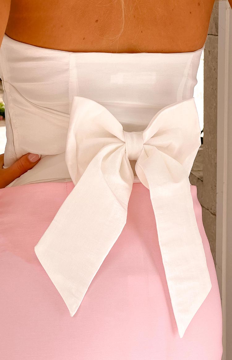 Alix White Bow Strapless Top for Women - Elegant Summer Blouse for Weddings, Parties & Date Nights