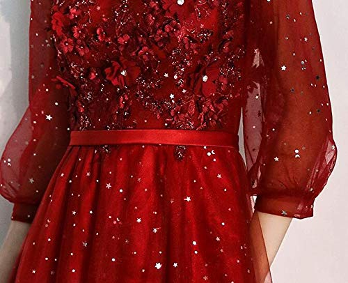 Elegant 2020 Women's Long Sleeve Applique Lace Prom Dress - Shiny Tulle Formal Evening Gown for Homecoming, Wedding & Special Occasions