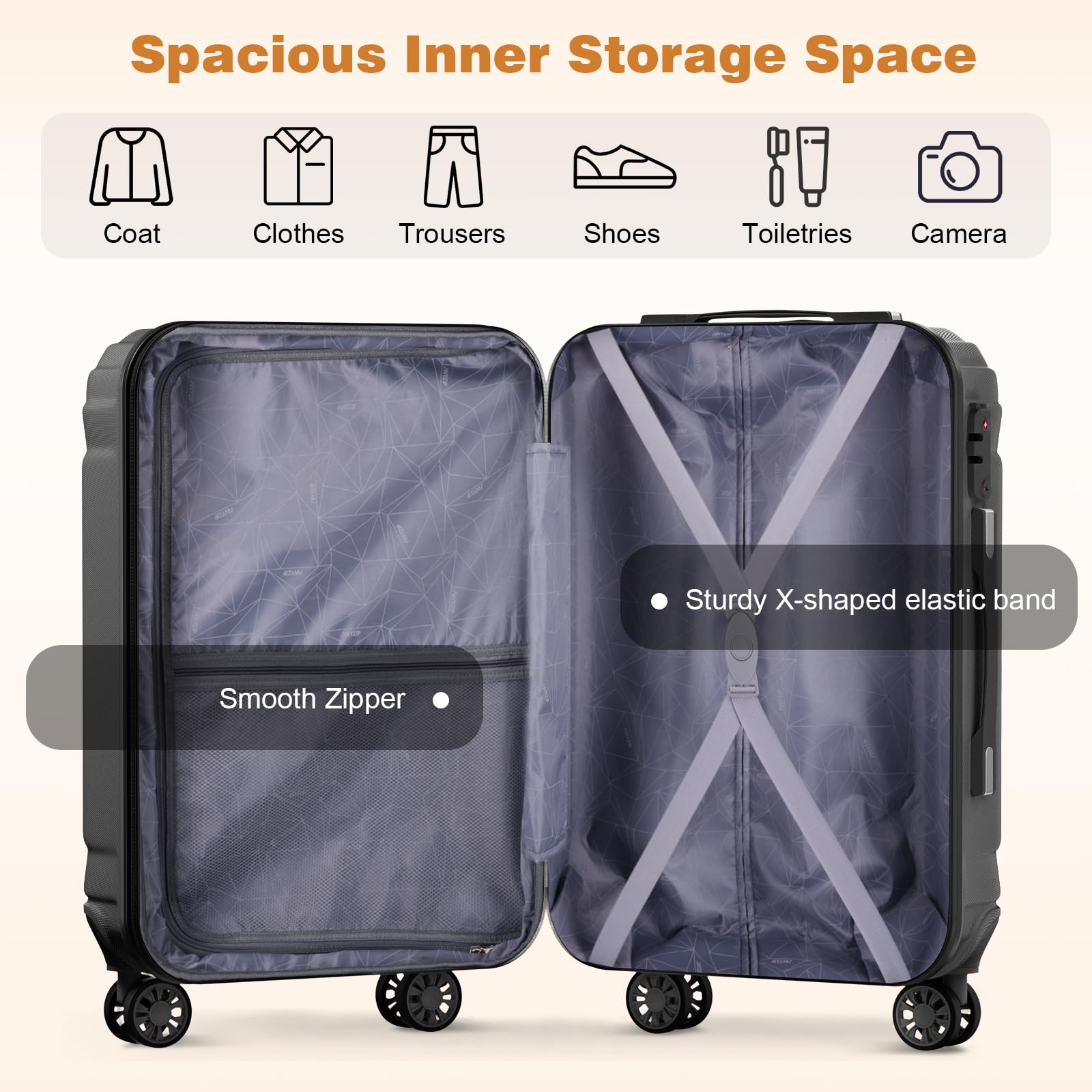 AnyZip 24 Inch Expandable Hard Shell Checked Luggage with TSA Lock - Lightweight Rolling Suitcase with Wheels for Air Travel (Grey) | Perfect for Business Trips, Family Vacations & International Travel