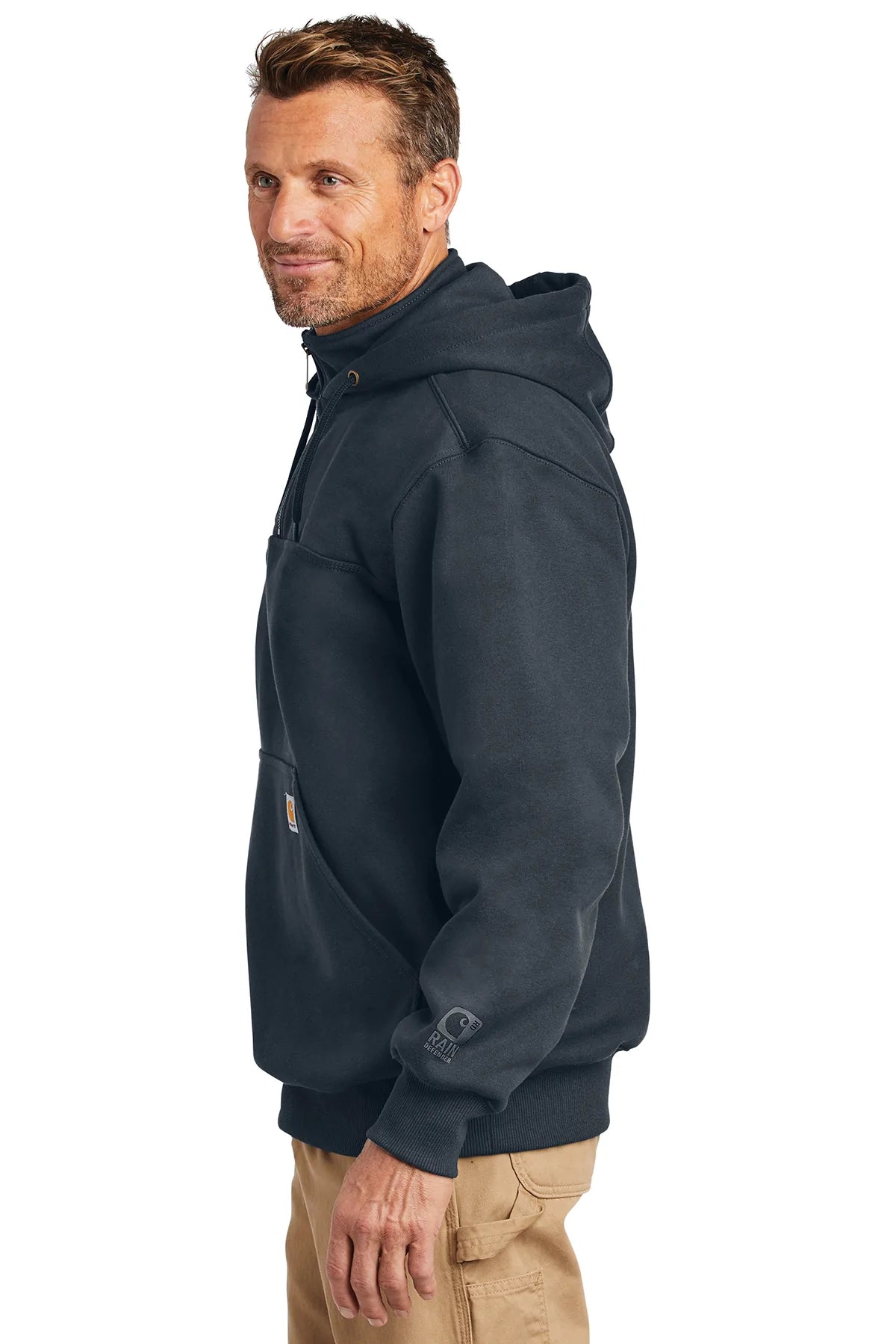 Carhartt Rain Defender Paxton Zip-Up Hooded Sweatshirt for Men - Water-Resistant Fleece Pullover, New Navy - Ideal for Outdoor Work, Hiking & Casual Wear
