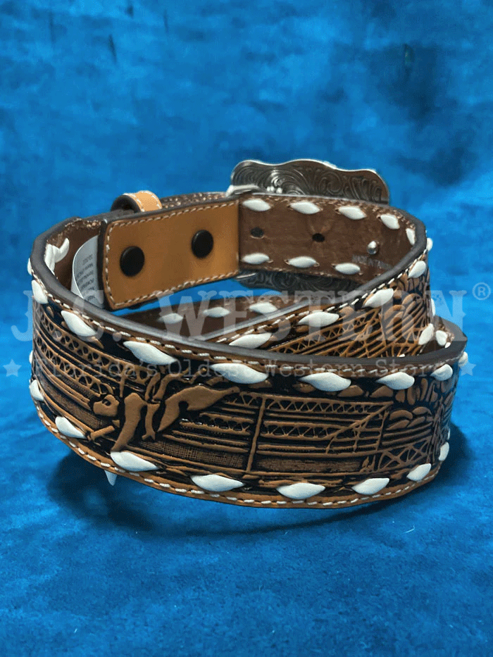 3D D120002908 Kids Floral Embossed White Lacing Belt Tan - Adjustable Waist Strap for Girls' Dresses, Skirts & Jeans | Perfect for School, Parties & Special Occasions