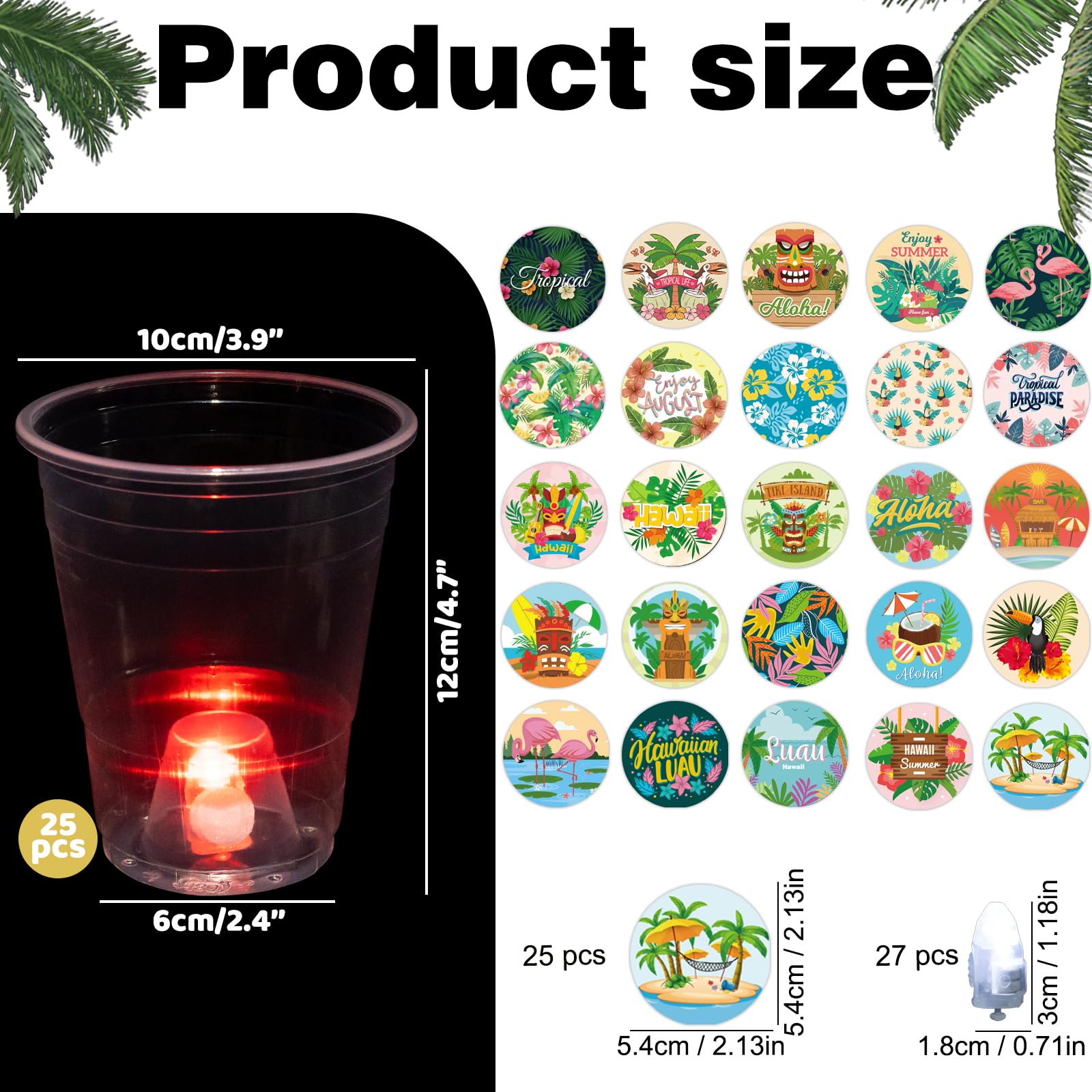 25 Glow in the Dark Plastic Tiki Party Cups - 16oz Hawaiian Luau Cups for Tropical Themed Parties, Birthday Decorations & Moana Celebrations - Perfect for Beach Parties, Poolside Gatherings & Summer Events