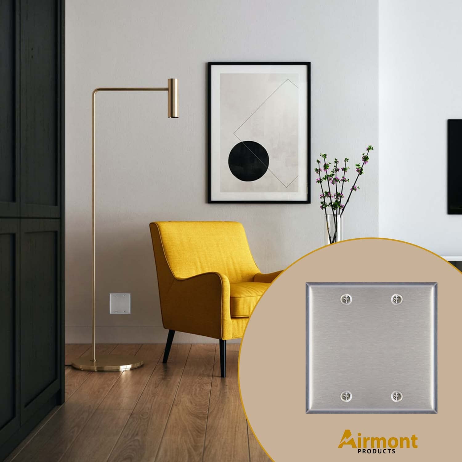 (2-Pack) Airmont AP-10412 Stainless Steel Blank Wall Plates - 2 Gang Standard Size 4.50