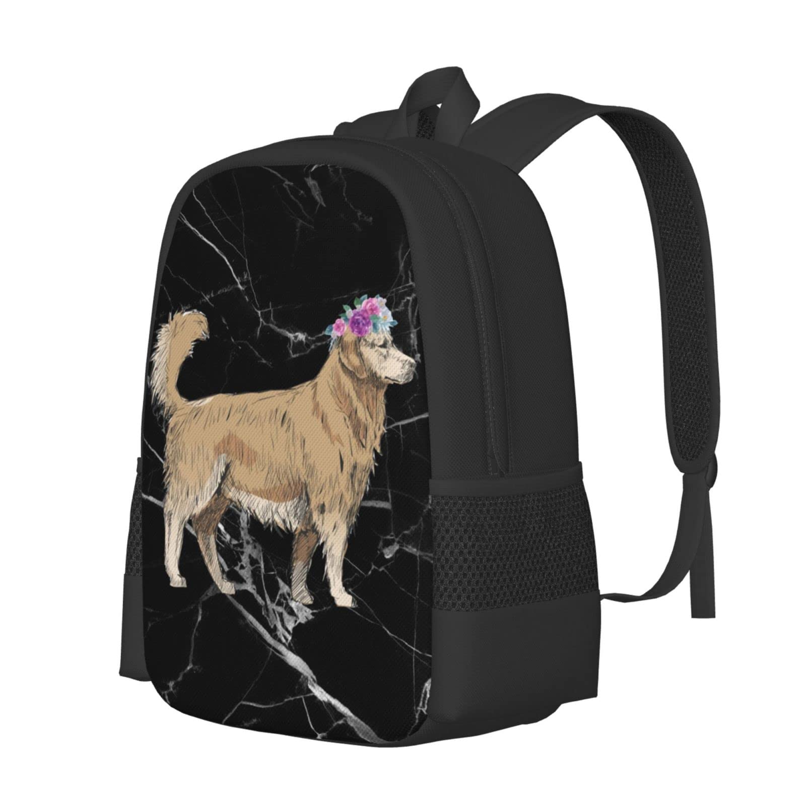 Golden Retriever Flower Crown Backpack - Stylish Laptop Backpack for School, Gym & Travel - Durable Unisex Daypack for Women, Men, Boys & Girls by Vontako - Perfect for College, Work, Hiking & Everyday Use