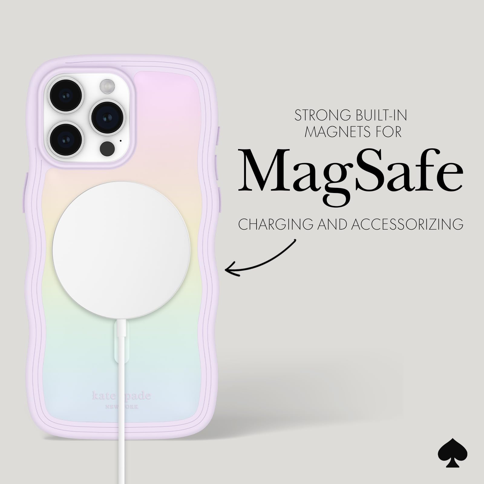 Kate Spade New York iPhone 15 Pro Max Case - MagSafe Compatible Phone Cover with Wavy Iridescent Design - Perfect for Everyday Protection & Stylish Outfits