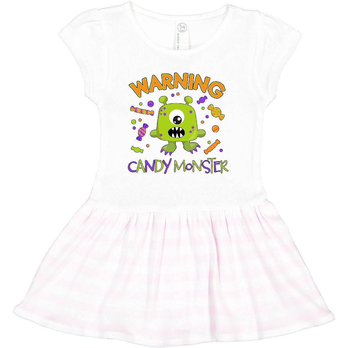 Inktastic Warning Candy Monster Print Toddler Dress - Cute Green Monster Design for Kids - Perfect for Halloween, Birthday Parties & Casual Wear