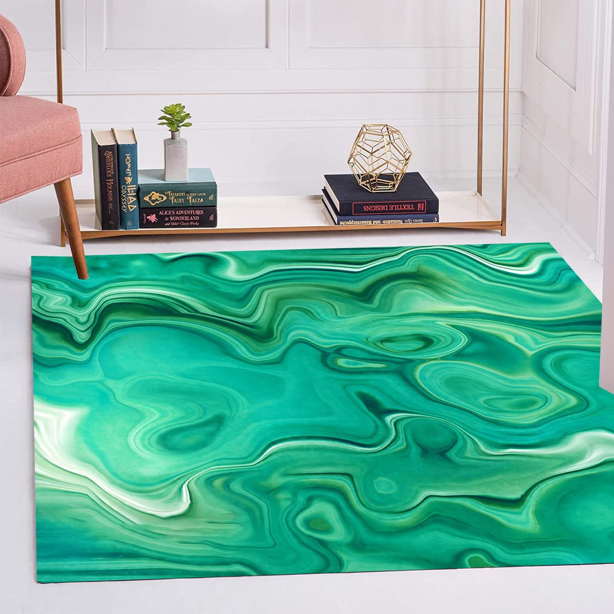Modern Abstract Square Area Rug 6x6 Feet - Green Liquid Design Non-Shedding Soft Thick Carpet for Living Room, Bedroom, Home Office - Perfect Under Dining Table, Indoor Runner & Art Decor Floor Mat