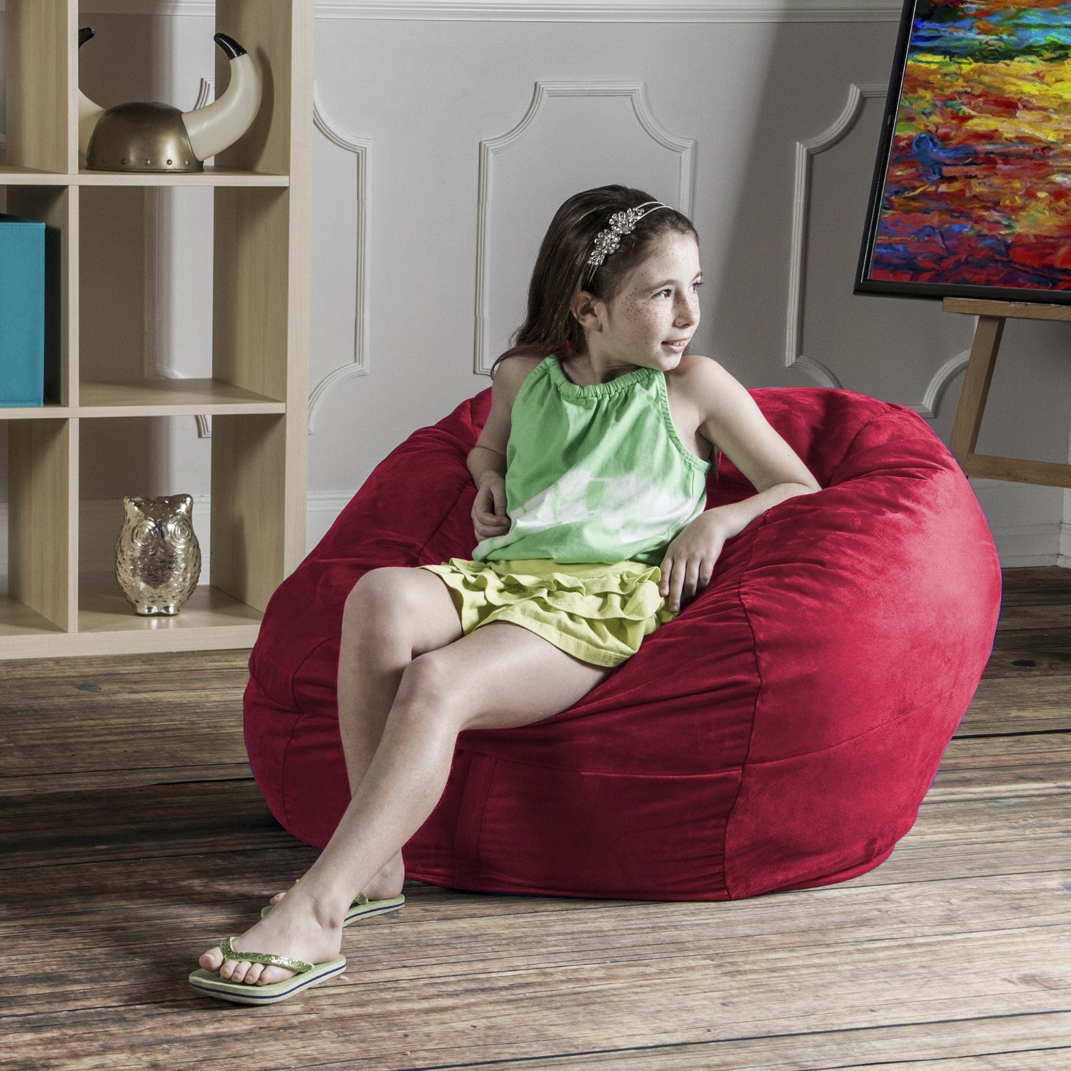 Jaxx 3 ft Bean Bag Chair with Removable Cover - Soft Cherry Red Filled Foam Beanbag for Kids & Adults - Perfect for Bedroom, Game Room & Dorm Relaxation