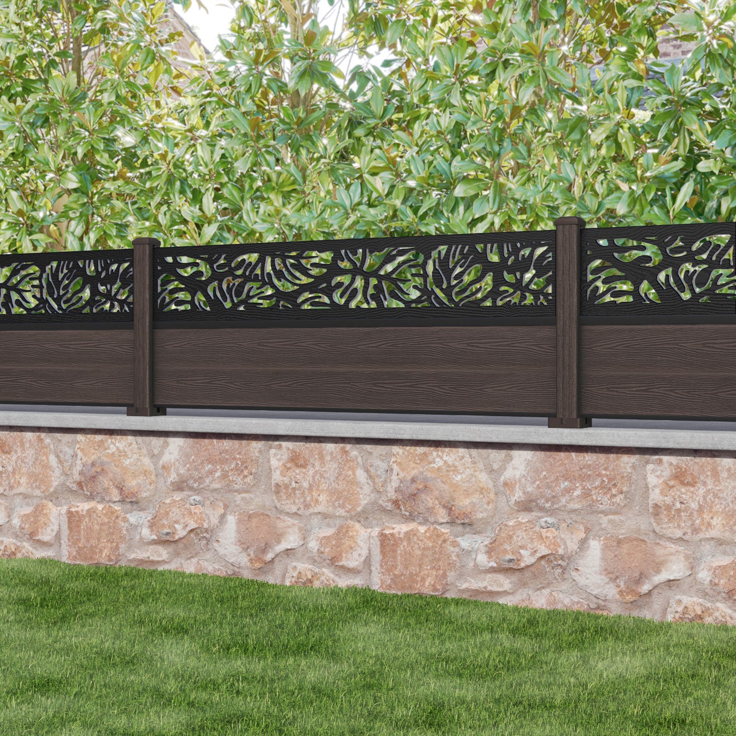 Classic Botanic Fence Panel - Mid Brown Composite Fence with Durable Posts | Perfect for Garden, Backyard, and Outdoor Privacy Fencing