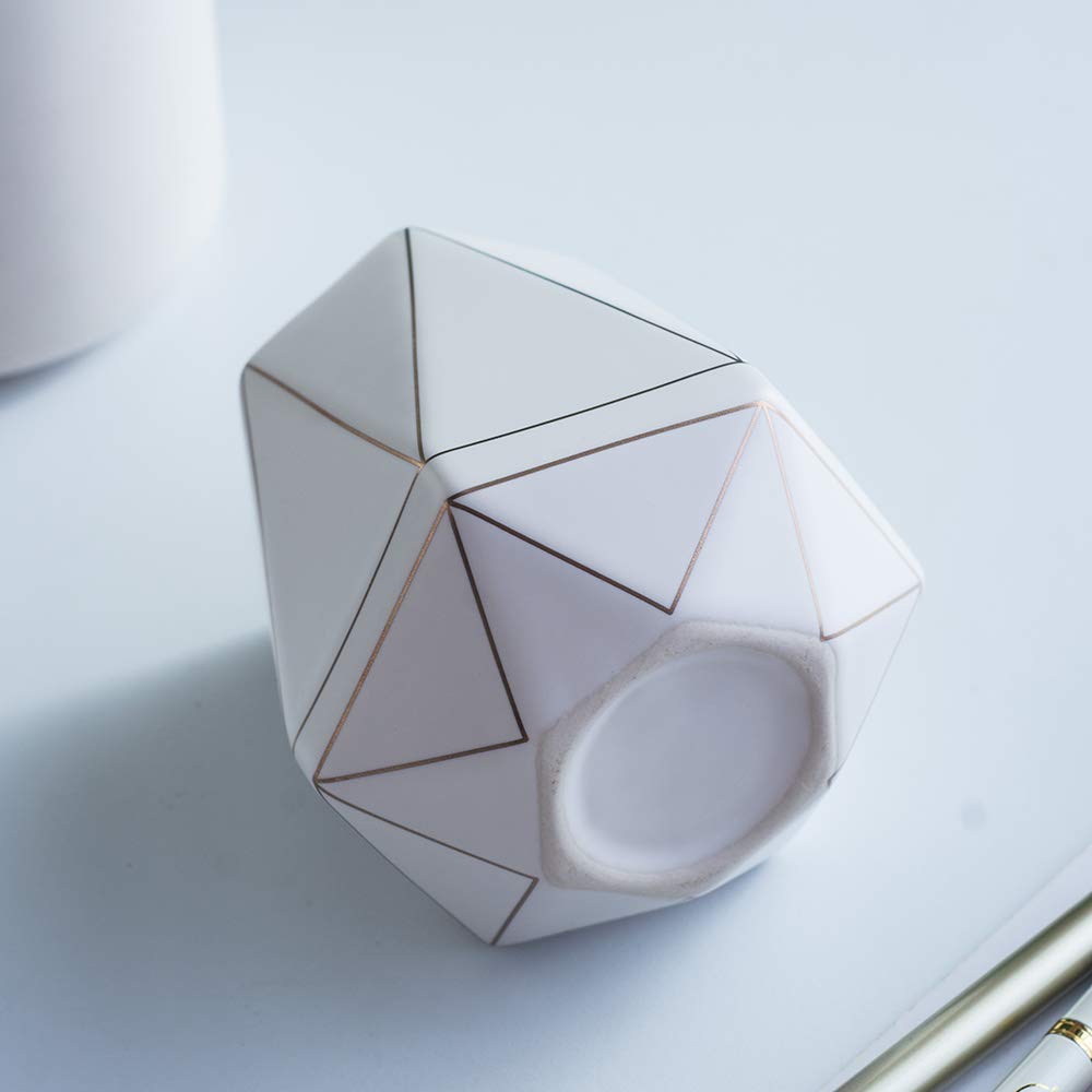 Elegant White Ceramic Pen Holder with Gold Line - Stylish Desk Organizer for Pens, Pencils & Makeup Brushes | Perfect for Office, Study & Vanity Decor