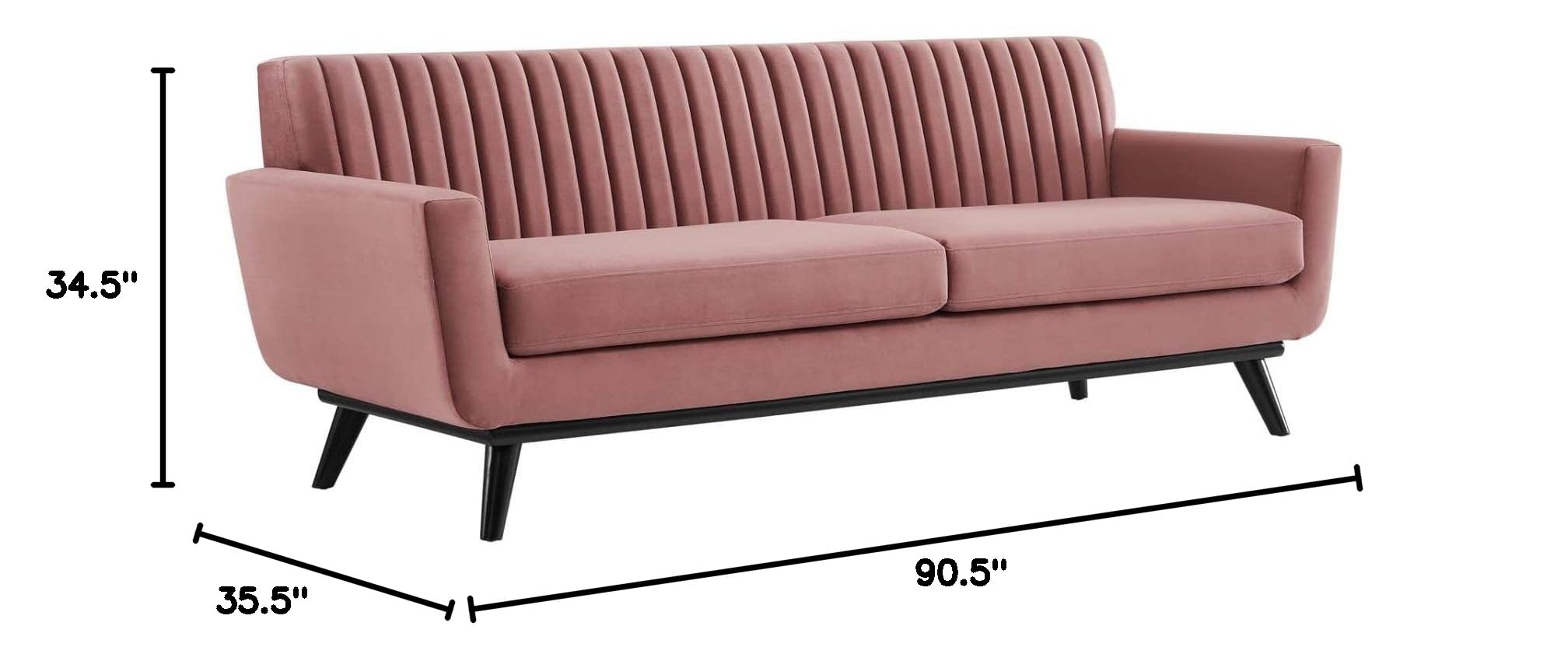 Modway Engage Channel Tufted Performance Velvet Sofa in Dusty Rose - Luxurious Mid-Century Modern Living Room Furniture for Small Spaces & Apartments