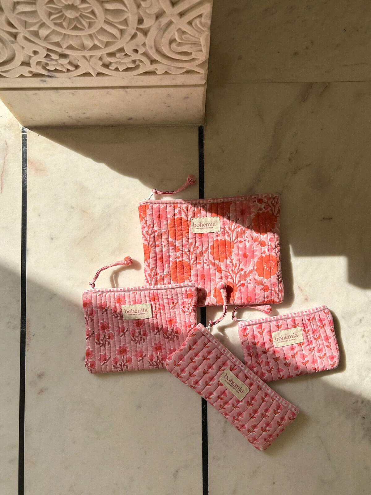 Vintage Pink Zip Pouches Set of 4 - Waterproof Cosmetic Bags for Travel, Makeup, Jewelry & Organizing Essentials | Cute Small Storage Pouches for Women & Girls