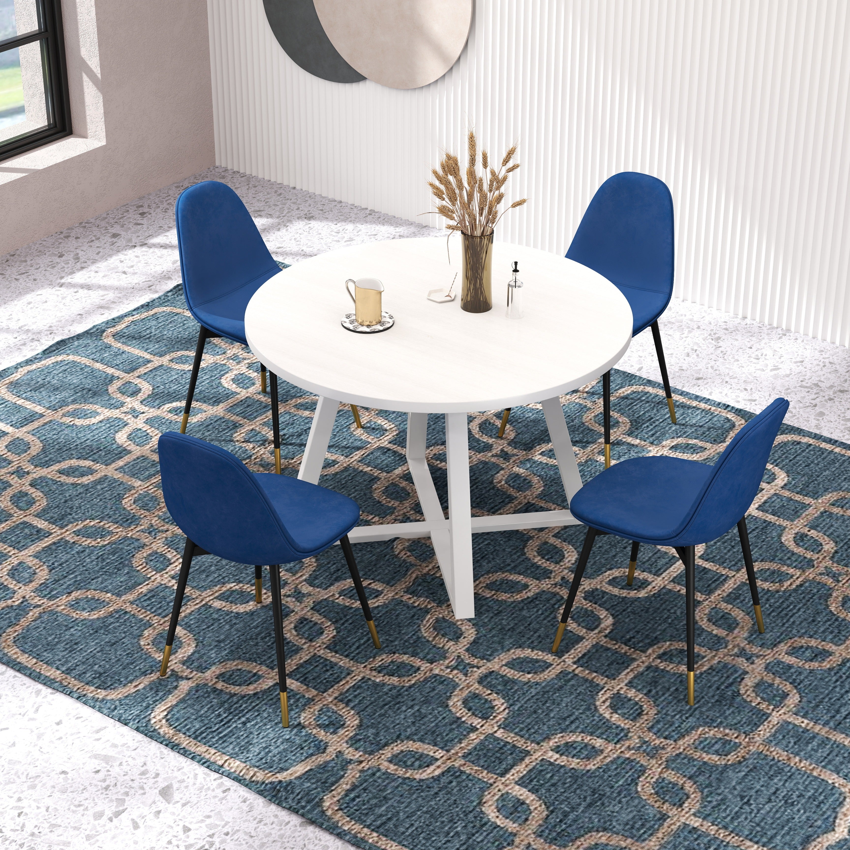 Roundhill Furniture Evatt 5-Piece Round Wood Dining Table Set with 4 Chairs - Perfect for Small Spaces, Kitchen Nooks & Outdoor Patio Dining
