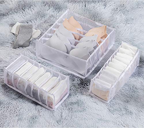 3-Pack Thick Underwear Drawer Organizers - Foldable Bra, Sock & Underwear Storage Box Dividers for Closet Organization (White) | Perfect for Bedroom, Dresser & Travel Storage Solutions