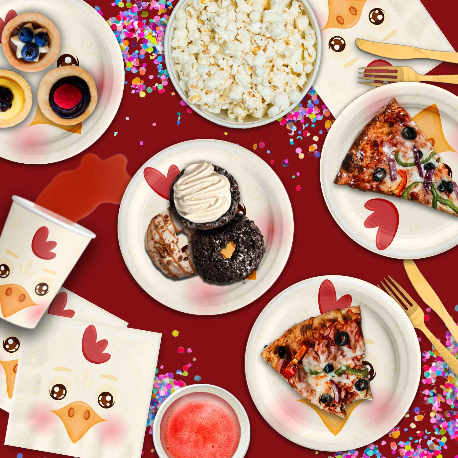 Chicken Themed Birthday Party Supplies Set - 16-Piece Tableware Kit with Plates, Napkins & Cups for Kids' Birthday Celebrations & Themed Parties