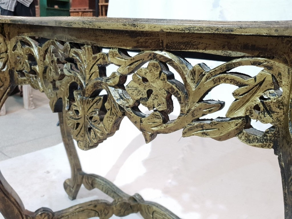 Hand Carved Ornate Baroque Console Table - Golden Half Round Hall Table for Entryway, Living Room & Foyer Decor | Antique Style Wooden Sofa Table