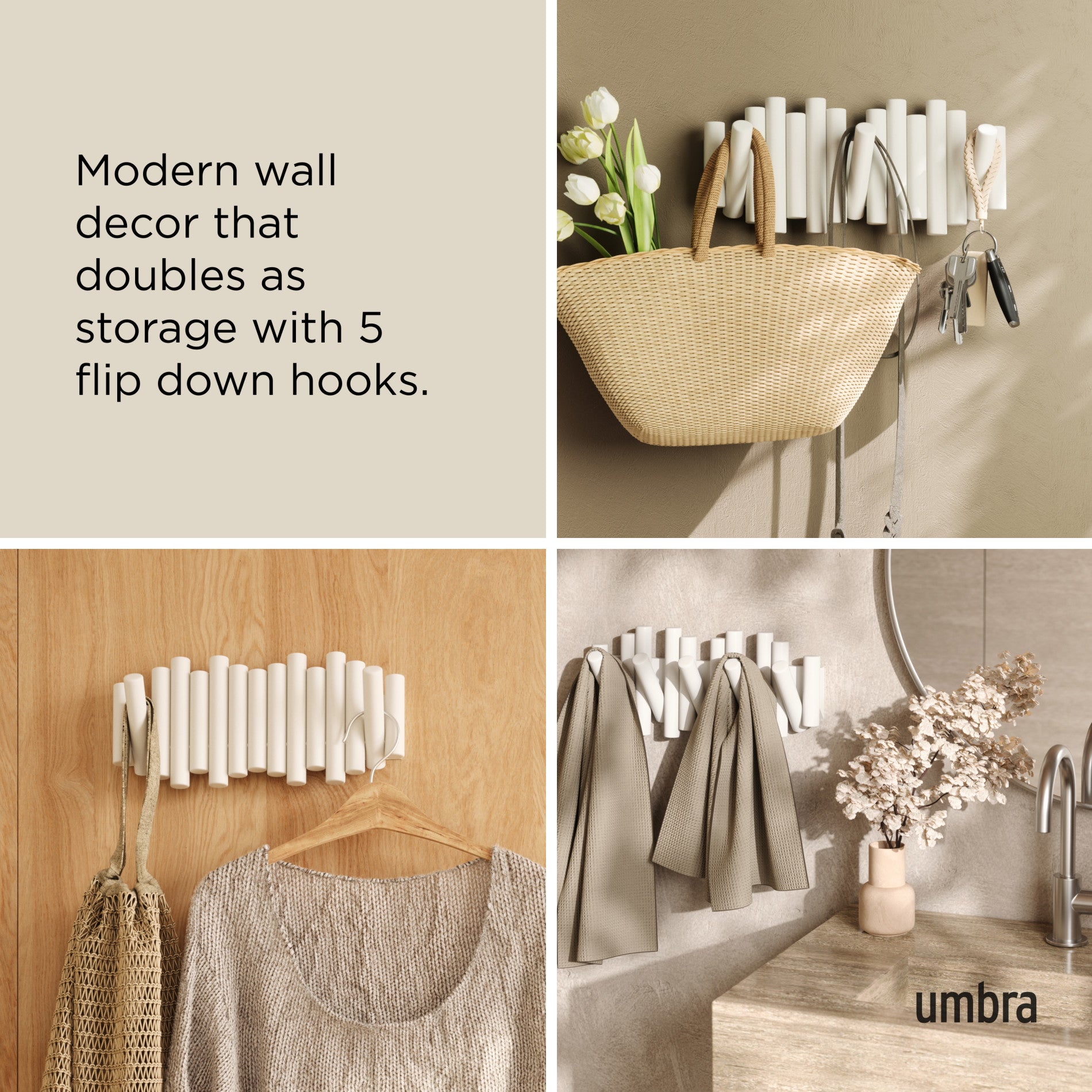 Picket 5 Wall Hook - Heavy Duty Hanging Hooks for Coats, Hats & Keys - Perfect for Entryway, Bathroom & Garage Organization