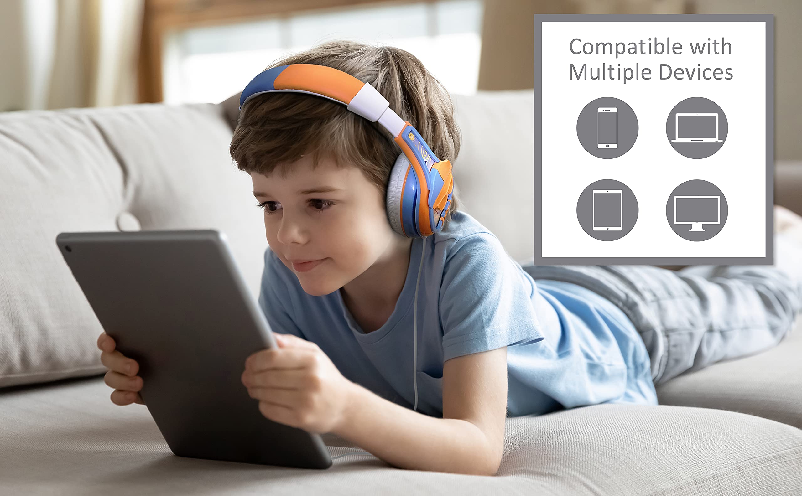 Blippi Kids Headphones with Volume Control - Wired Stereo Earphones for School, Home & Travel - Tangle-Free Design & 3.5mm Jack - Perfect for Online Learning, Airplane Rides & Quiet Playtime