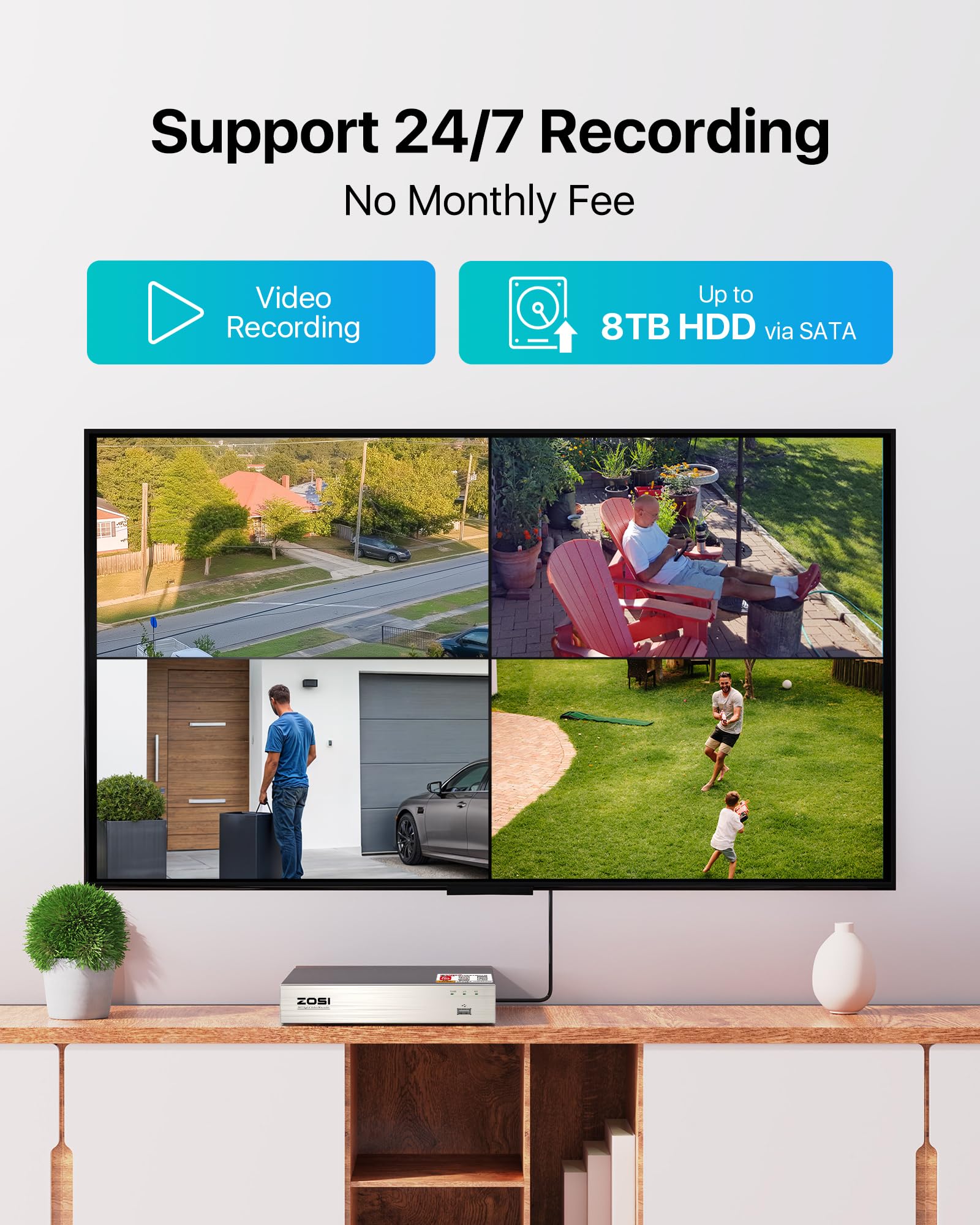 ZOSI 8 Channel 1080N/720P HD-TVI Security DVR System - 4-in-1 CCTV Video Recorder for 720P & 1080P Cameras with Motion Detection & Remote Access (No HDD) - Ideal for Home & Business Surveillance