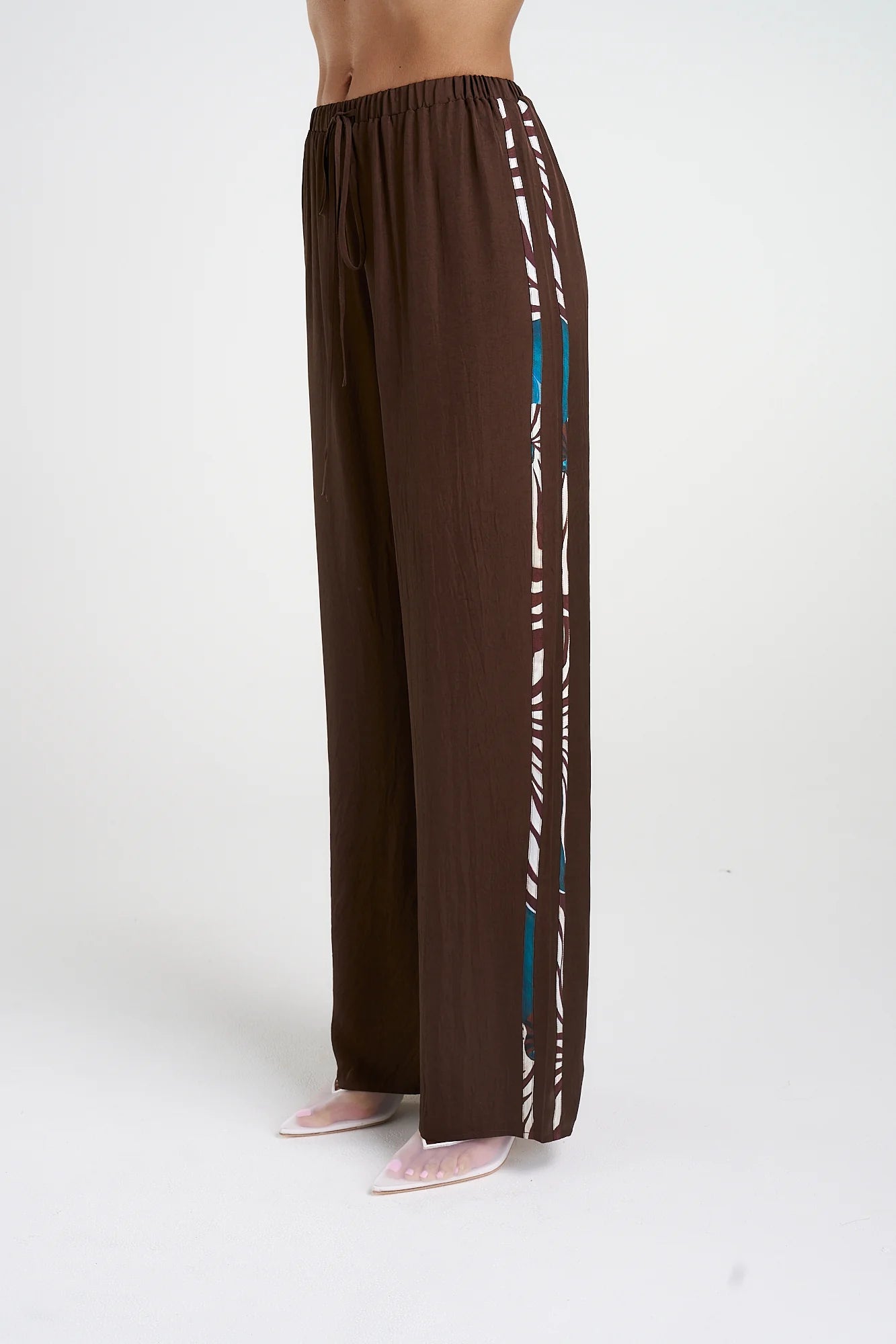 Elastic Waist Pants with Nautilus Stripes - Comfortable Stretch Pants for Women, Casual Wear & Lounge Pants for Home, Work, and Travel