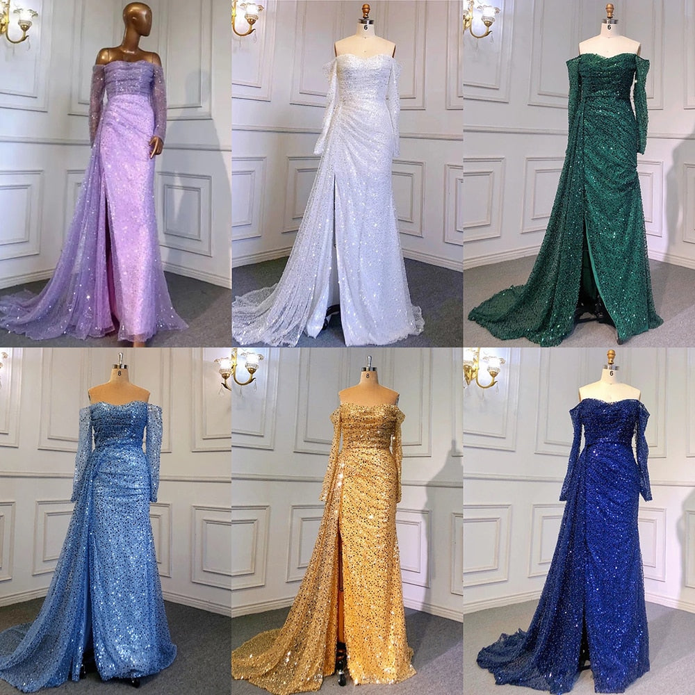 Elegant Beaded Lilac Mermaid Evening Gown with Overskirt for Women - Serene Hill LA71630 | Perfect for Prom, Wedding, and Formal Party Dresses
