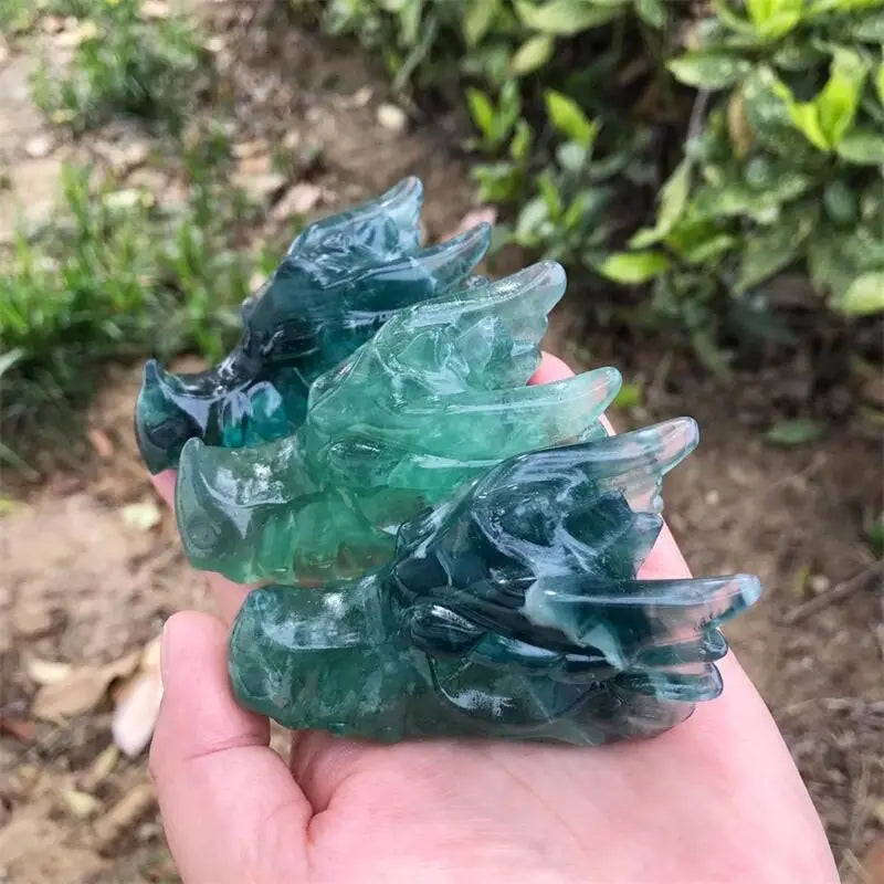 7.5CM Natural Fluorite Dragon Skull Crystal Carving - Healing Stone, Feng Shui Decor, Unique Home Decoration, Spiritual Gift for Birthday & Holidays (1pc) | Perfect for Meditation, Office Desk Display & Energy Healing Spaces