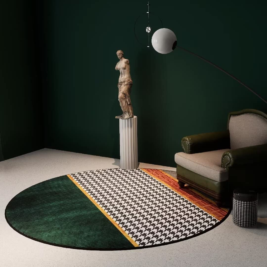Modern Houndstooth Round Area Rug - 6 ft Geometric Abstract Washable Non-Slip Floor Mat for Living Room & Bedroom - Perfect for Cozy Home Decor and Pet-Friendly Spaces