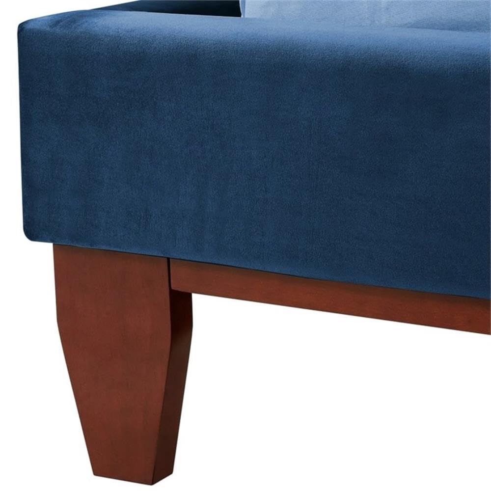 Blake Button-Tufted Velvet Queen Bed Frame - Luxurious Blue Upholstered Bed with Wooden Legs | Perfect for Master Bedroom, Guest Room & Modern Home Decor