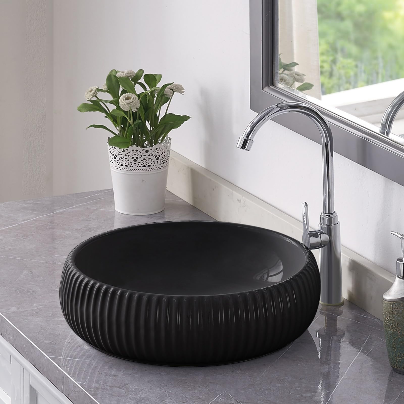 Modern Black Round Vessel Sink - 16.5