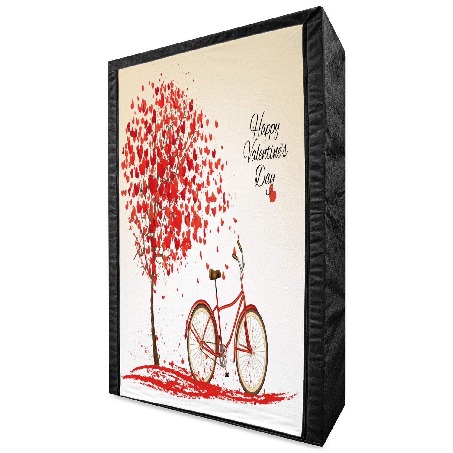 Ambesonne Valentine's Day Portable Fabric Wardrobe - Romantic Vintage Tree with Hearts, Bicycle & Petals Design - 42.5