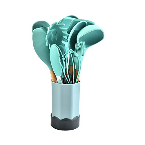 12-Piece Silicone Kitchen Utensil Set with Wooden Handles - Non-Slip Cooking Tools for Baking, Frying & Stirring - Dark Khaki Kitchen Accessories for Home Chefs