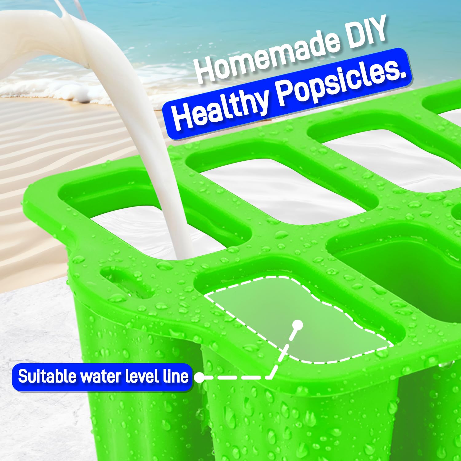 Premium Food-Grade Silicone Popsicle Molds - 10 Cavity Reusable Ice Pop Maker for Kids & Adults | BPA-Free Homemade Ice Cream & Frozen Treats Mold | Perfect for Summer Parties, Snacks & Healthy Desserts (Green)