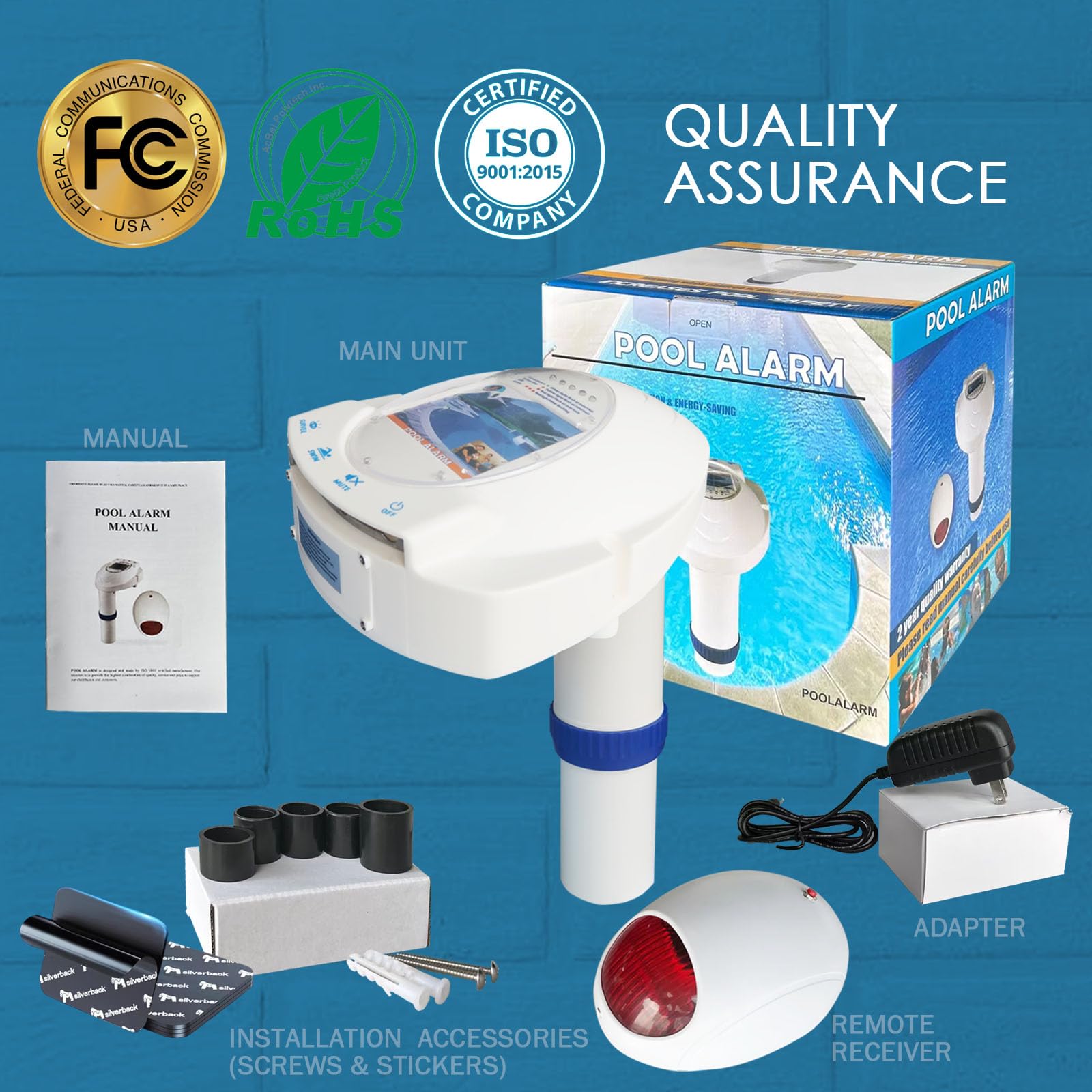 IC ICLOVER Pool Alarm with Remote Receiver - Wireless Swimming Pool Safety System for Kids, Toddlers & Pets | Immersion Drown Prevention Monitor | Works with Inground & Above Ground Pools | Ideal for Backyard, Vacation Homes & Family Pool Safety