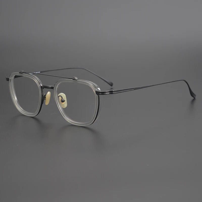 Stylish Unisex Black Titanium & Acetate Square Eyeglasses Frame 9025 - Double Bridge Design for Men & Women - Perfect for Office, Reading & Fashion Accessories