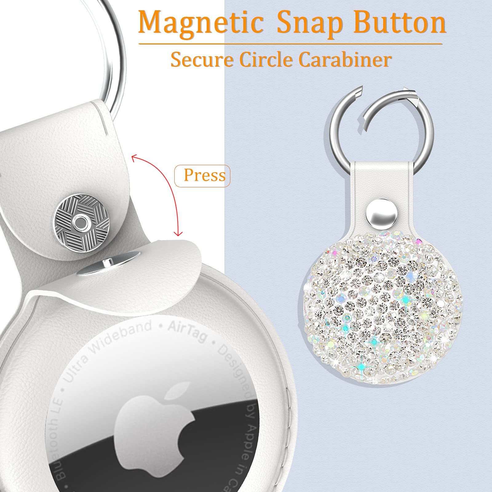 Sparkly Rhinestone Leather AirTag Case for Apple AirTag - Bling Keychain Holder with Extra Strong Key Ring | Perfect for Tracking Keys, Bags & Luggage | Great Birthday & Christmas Gift