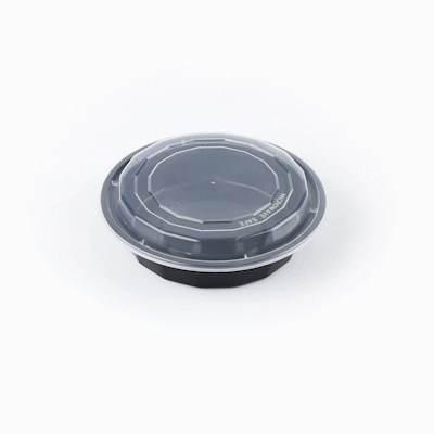24 oz Round Black Plastic Food Storage Containers with Clear Lids - 100 Pack, Microwave Safe To-Go Boxes (7.25