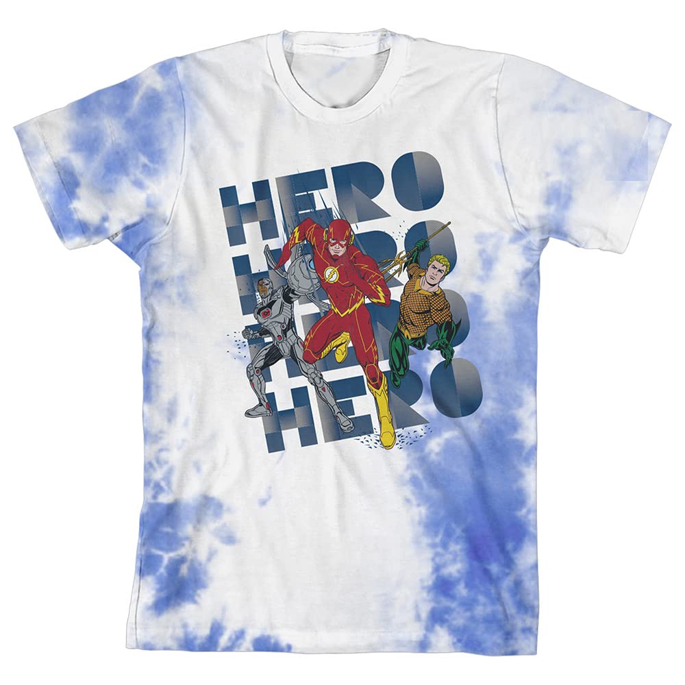 **Justice League Superheroes Graphic Tee for Boys - Blue Cloud Wash Cotton T-Shirt - Cool Superhero Costume for Kids & Cosplay**