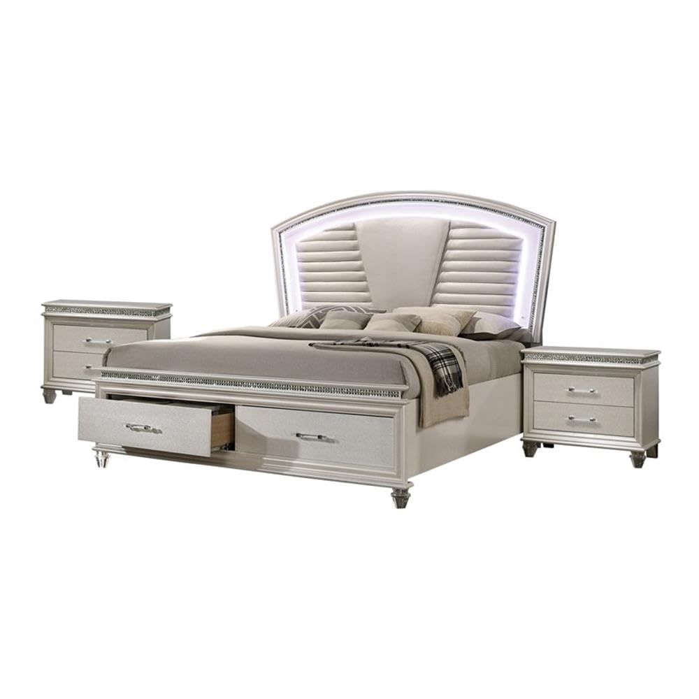 Furniture of America FOA Plumley 3-Piece White Wood Bedroom Set - King Size Bed Frame with 2 Nightstands for Modern Master Bedroom Decor