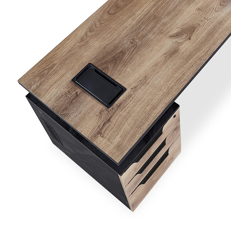 ARTO Single Workstation Desk with Left Cabinet 1.2M - Warm Oak & Black Finish | Modern Home Office Desk for Small Spaces | Perfect for Remote Work & Study