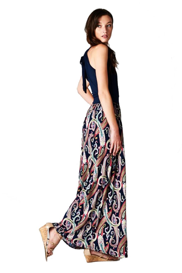 Stylish Multi-Color Paisley Floral Print Sleeveless Halter Maxi Dress for Women | Summer Beach Party, Vacation, Boho Chic Outfit