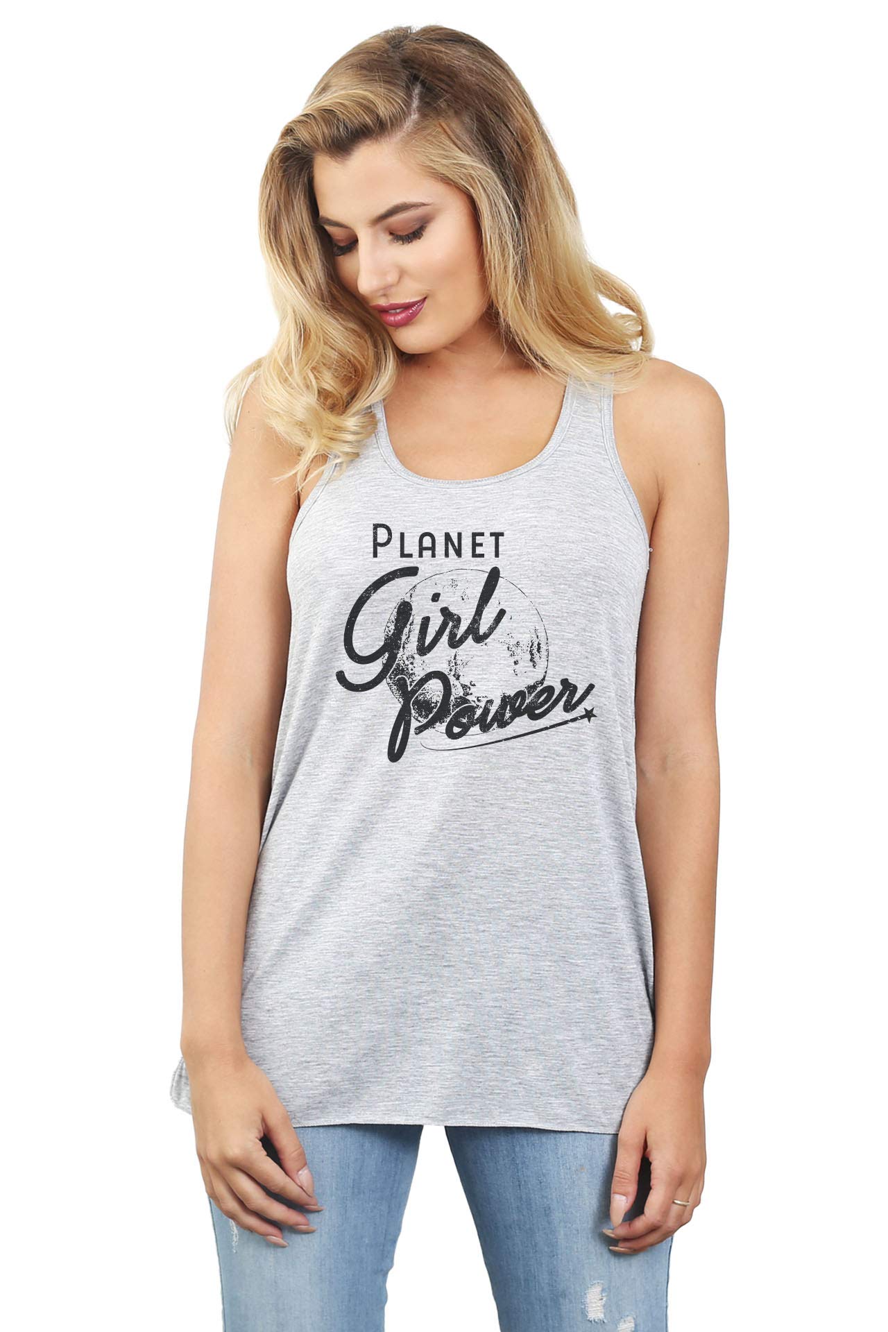 Planet Girl Power Women's Fashion Sleeveless Flowy Racerback Tank Top - Breathable Summer Workout & Casual Wear for Yoga, Gym, and Beach