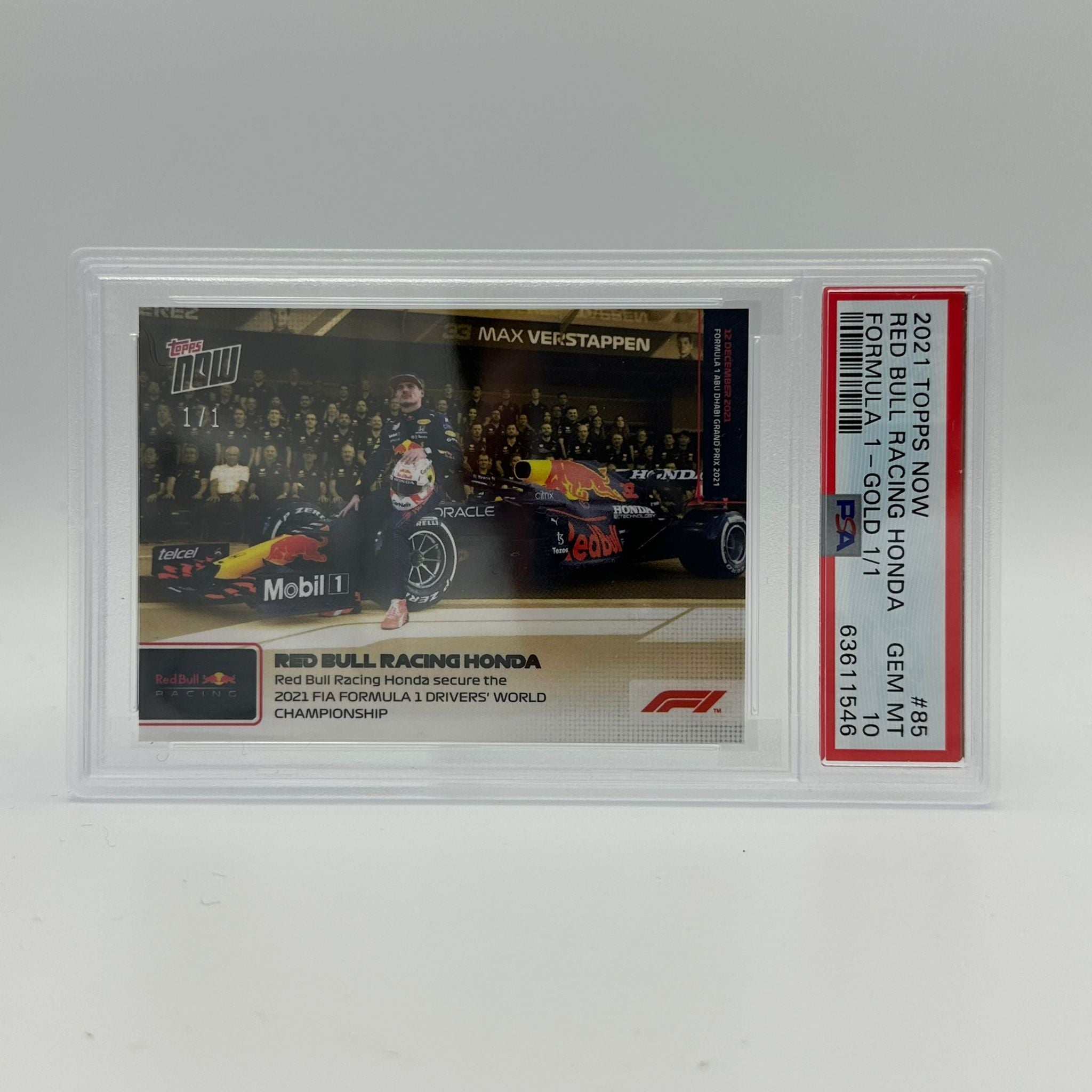 PSA 10 1/1 Max Verstappen Gold #85 Championship-Winning Trading Card - Perfect for F1 Collectors, Sports Memorabilia & Racing Fans Display