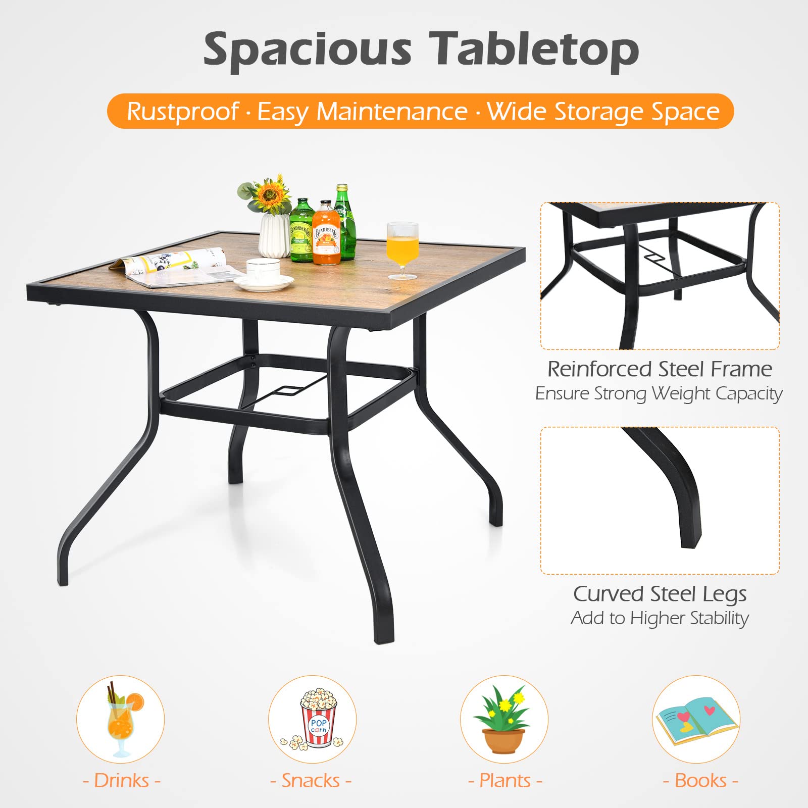 Giantex Outdoor Square Bistro Table - Rustproof Steel Frame Patio Dining Table for Yard, Porch & Deck - Easy Assembly Garden Furniture for BBQ, Picnic & Outdoor Entertaining