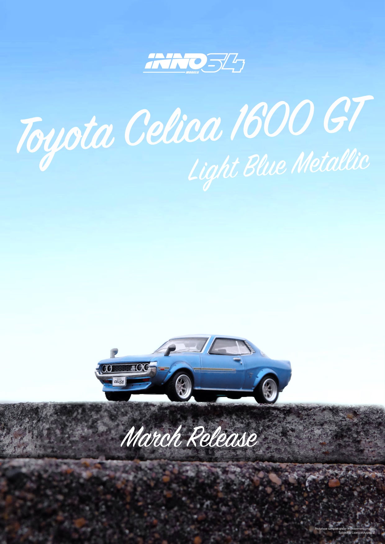 INNO Models 1:64 Scale Toyota Celica TA22 1600 GTV Diecast Car - Light Blue with Fender Flares - Collectible Miniature Model for Display, Racing Games & Car Enthusiasts